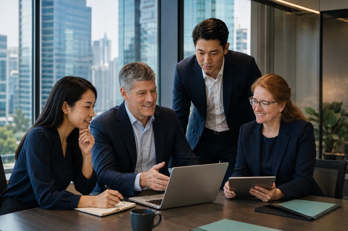 International business professionals working together